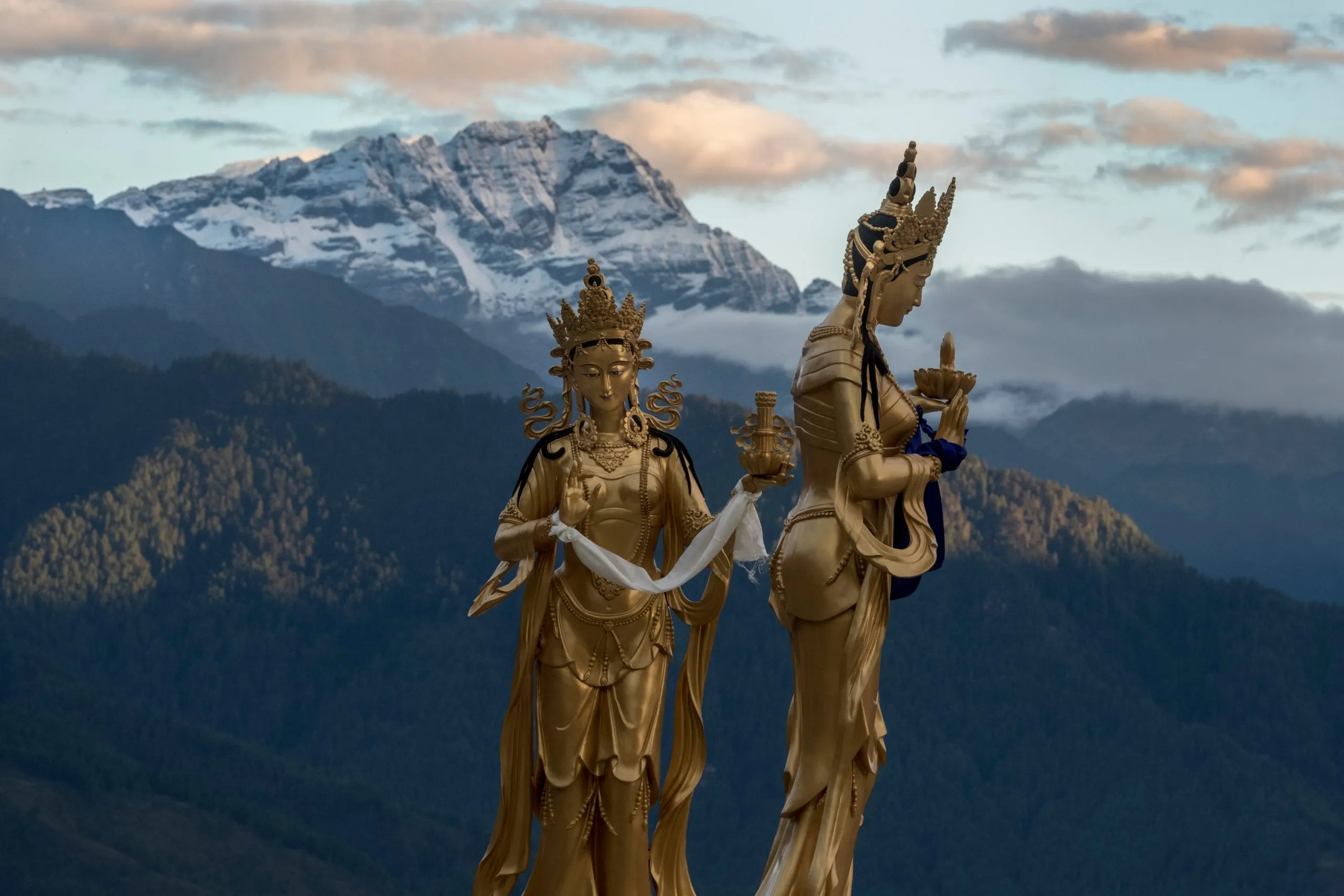 Goddesses at Sunrise, Himalayas in Background, Bhutan