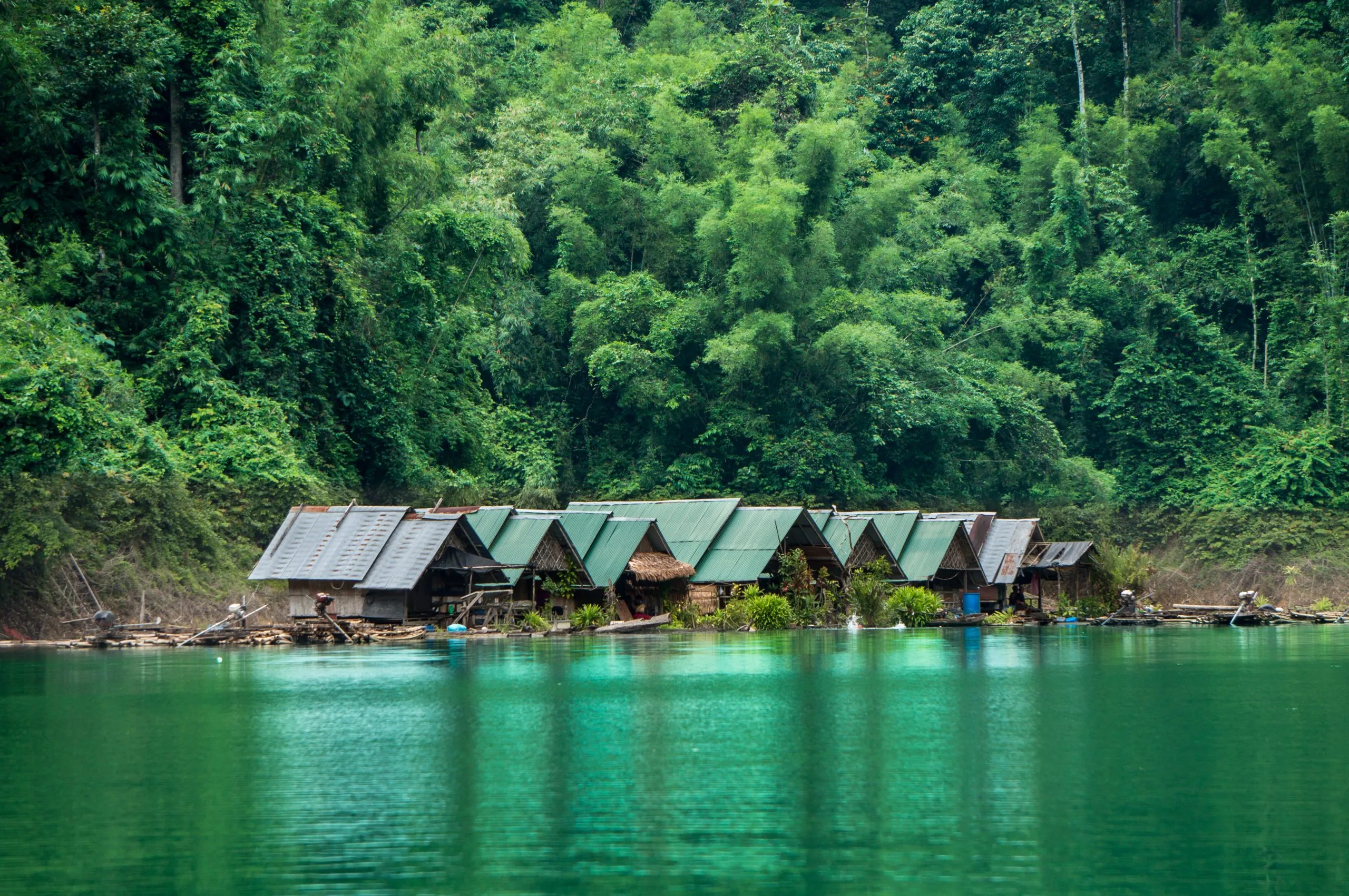 Small indigenous settlement on the banks of a river in the jungle