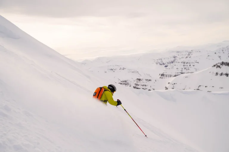 skier carving snowy mountain slope scaled